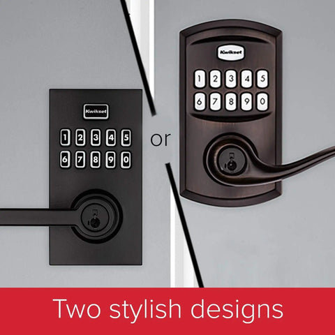 Comparison of two SmartCode 917 Keypad Keyless Entry Lever Deadbolts in different styles, featuring keypads with lever handles.