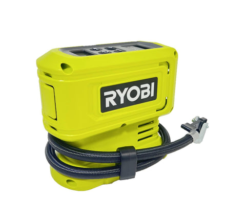 18V Cordless High Pressure Inflator Tool Only PCL001B with Quick Connect Nozzle, yellow, coiled hose visible