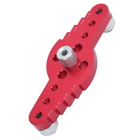 Premium Aluminum Self Centering Dowel Jig Kit Featuring Stainless Guiding Rings angled view showing precise alignment holes.