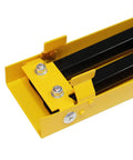 Close-up of Rock Solid Portable Folding Sawhorse Heavy Duty Steel Work Stand Twin Pack with yellow and black components.