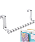 Over Cabinet Towel Bar With Hooks For Bathroom And Kitchen Brushed Stainless Steel No Install Needed 9 Inch Length shown on cabinet