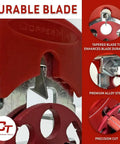 Close-up of durable blade feature on hassle free portable handheld copper wire stripper for scrap wire recycling.
