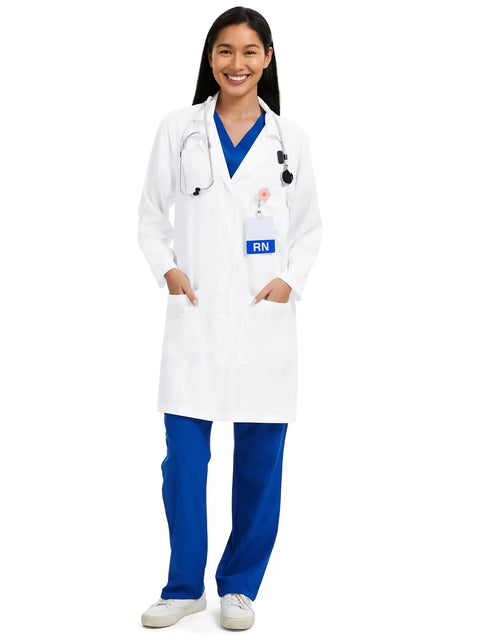 Lab Coat For Women With 3 Pockets White Unisex Medical Coat Relaxed Fit Comfortable Professional Uniform For Clinics Durable Stitching Easy Care Built For The Clinic Hustle