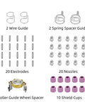 AG60P Plasma Cutter Torch Consumables Kit With Roller Guide Wheel Spacer, 55 Piece Pro Grade Set showing components layout