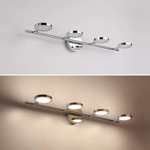 Modern 4 Light Chrome Bathroom Vanity Light Fixture With Adjustable Neck LED Wall Sconces Over Mirror For Home Bath Decor 29.92 Inches Long 4000K Easy Install Sleek Look