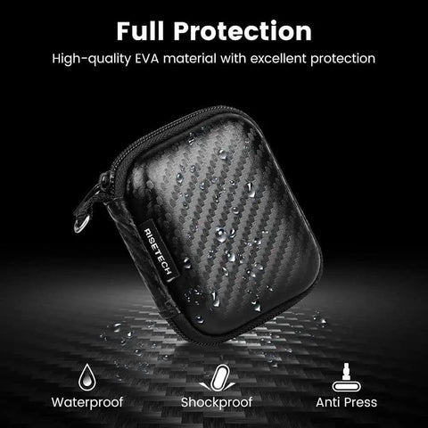 Solid As A Rock Hard Earbud Case With Smooth Pull Zipper And Secure Travel Clip For Your Daily Drivers And Mini Wireless Earbuds Beater Resistant Eva Carry Pouch in black with waterproof feature.