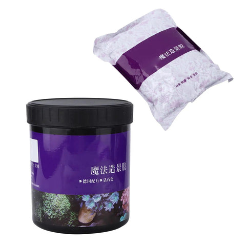 Instant Clear Aquarium Glue For Fish Tanks 28 Oz Pro Grade Adhesive Safe For Fish Plants And Water Dries Hard And Inert Non Toxic Bond For Decorations And Live Rock Color. Purple jar and refill bag.
