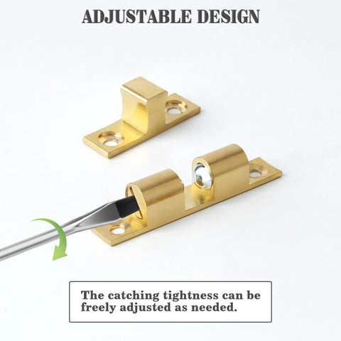 Double Roller Catch Cabinet Latches Set, Adjustable Double Ball Tension Brass Door Latch, screwdriver adjusting tension