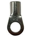 One Thousand Pack Non Insulated 4 Awg Ring Connectors Three Eighth Stud Electrical Wire Terminals Pure Copper Heavy Duty Crimp Lugs close-up view of single copper ring terminal.