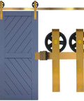 Gold Barn Door Hardware Kit With 78 Inch Track For Sliding Barn Door Big Wheel Industrial Hangers, brass finish, installed