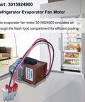 Refrigerator Evaporator Fan Motor 3015924900 D4612AAA36 DC 13V Replacement with visible connectors, easy install in kitchen