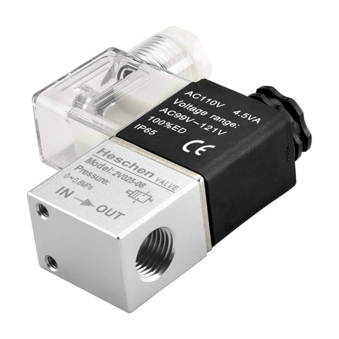 Electrical Pneumatic Solenoid Valve 2V025-08, 110VAC, PT1/4 Port, On Off Fluid Control, side view of product components