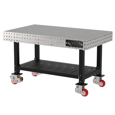 Heavy Duty Rolling Welding Fixture Table 60 X 36 Inch with steel grid top and non-marking caster wheels for easy mobility.