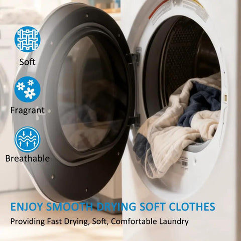 Open dryer door with soft clothes, illustrating the Ready To Roll All In One Dryer Repair Kit With Drum Rollers And Bearings Belt And Pulley