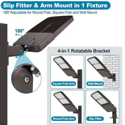 Beefy 300W LED Parking Lot Light With Photocell Outdoor Dimmable Pole Light Slip Fitter And Arm Mount diagram