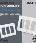 Two Pack 3 Gang Decorator Wall Plate Cover for GFCI Outlets and Dimmer Switches, Unbreakable Polycarbonate, White, UL Listed