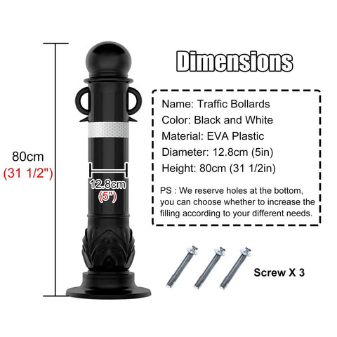 Badass Durability High Visibility Traffic Delineator Posts With Knockout Reflective Tape For Driveways And Parking Lots Tall EVA bollard dimensions.