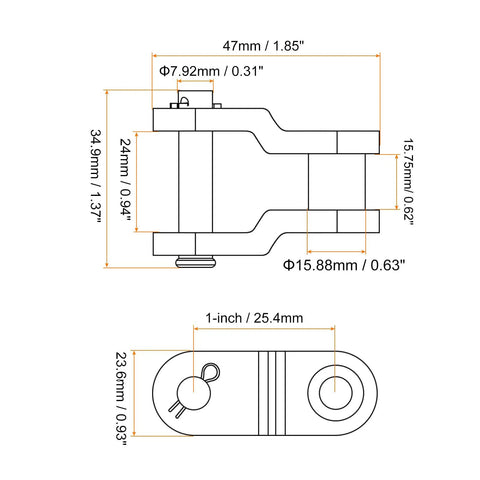 Technical diagram of Five Piece Offset Half Link Roller For One Inch Pitch Chains, Carbon Steel, 47mm length, dimensions highlighted.