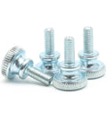 10 Pack M4 Knurled Thumb Screws Zinc Plated Flat Head Knobs Carbon Steel Rust Resistant Bolt Kit, four screws showing knurled heads and threads.