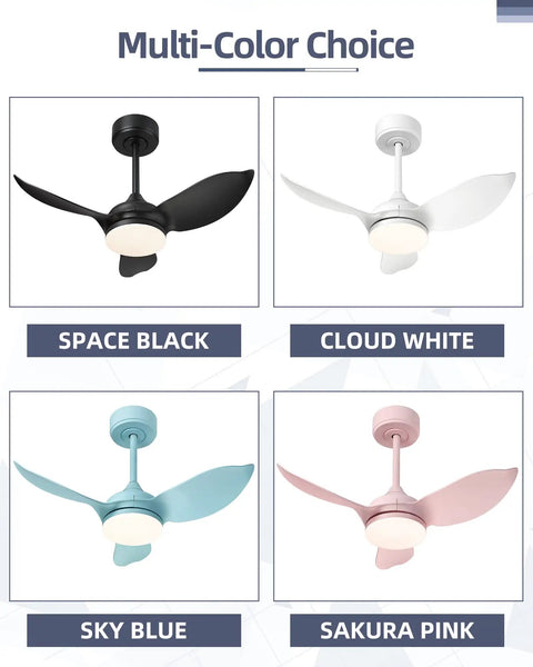 Four 30 Inch Ceiling Fan With Lights And Remote Control LED Indoor Outdoor White 3 Reversible Blades in different colors