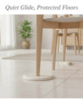 Self Adhesive PVC Furniture Pads Floor Protectors for Hardwood and Tile Quiet Glide Cushions under chair on tiled floor.