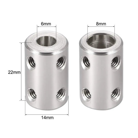 Rock Solid Stainless Steel Rigid Shaft Coupling Set Screw Connector Fits 6Mm To 8Mm Bore For Cnc Machines And 3D Printers Two Pack showing dimensions.