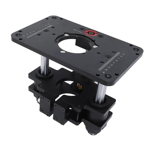 Rock Solid Router Lifting System With Quick Turn Crank And Tight Micro Tweaks For Woodworking Router Tables, detailed view of mounting plate.