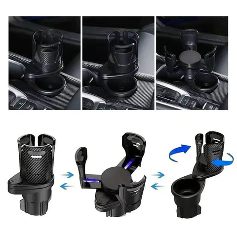 Slick 2 In 1 Center Console Cup Holder For Rivian R1S And R2 with expandable base and rotating top for stability.