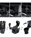 Custom Dual Cup Holder Expander For Rivian R1S R2 With Rotating Base Console Upgrade, showing rotating cups and storage design.