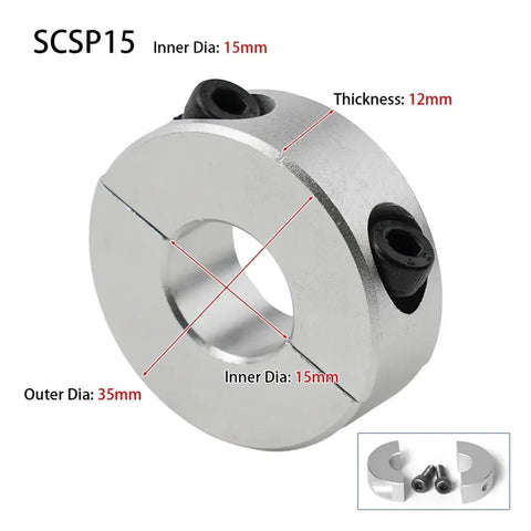 Heavy Duty Aluminum Alloy Fixed Locking Limit Ring 15mm Fits 6 To 20mm Shaft Double Split Design Includes Screws, 15mm bore clamp