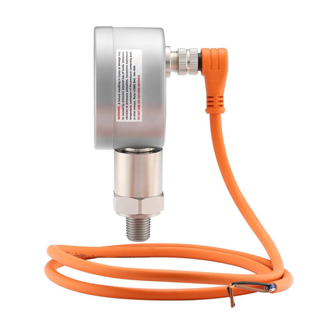MEASUREMAN digital remote pressure gauge with orange cord and 270° rotatable metal body, threaded port
