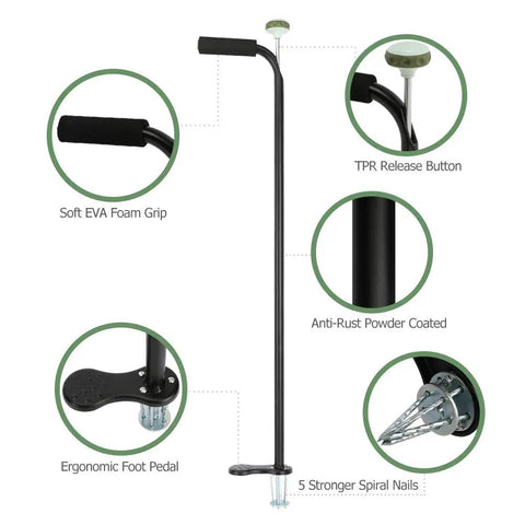 Back-Saving Stand Up Weeder With 37 Inch Handle featuring soft EVA grip, TPR release button, ergonomic foot pedal, and spiral nails.