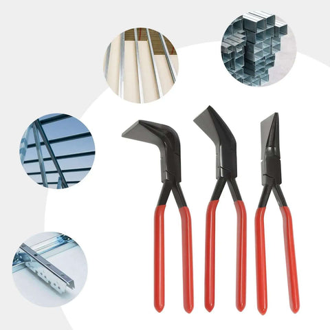 3 Piece Bending Pliers Set for Sheet Metal and Auto Repair, includes Straight, 45 Degree, and 90 Degree Heavy Duty Carbon Steel Hand Seamers.