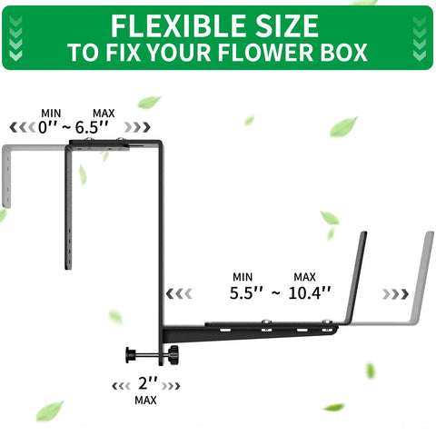 Adjustable Window Box Brackets Set, Heavy Duty Iron Planter Brackets For Railings, Easy Install, Black, Flexible Size