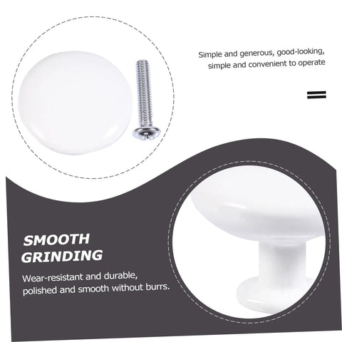 Close-up of Six Pack White Alloy Round Cabinet Door Handles for Wardrobe and Kitchen Cabinets, showing surface texture and screw.