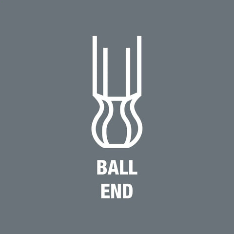 Illustration of a ball end design indicating part of a Hexagon 950 L Key Set With Ballpoint Hex Keys 9 Piece Long Arm BlackLaser