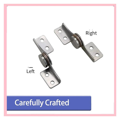 Left and right 304 stainless steel torque hinges with through-hole mounts and damped rotating shafts, front view.