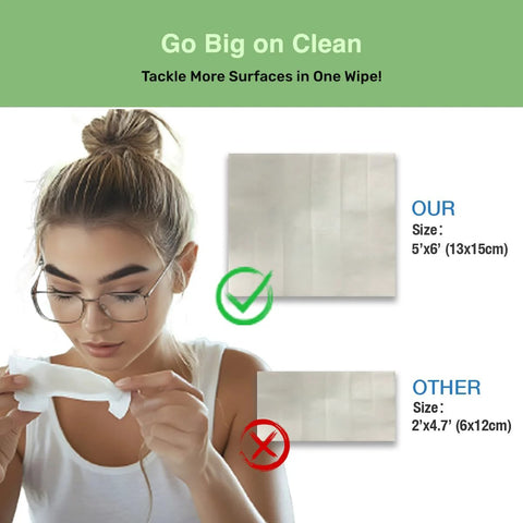 SOLWST Optix Lens Cleaning Wipes, white pre-moistened; large 5x6 in and small 2x4.7 in sizes.