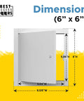 Heavy Duty 6 X 6 Inch Universal Access Panel And Door For Walls Or Ceilings Featuring Rock Solid 18 Gauge Steel Build dimensions shown