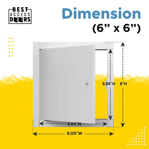 Heavy Duty 6 X 6 Inch Universal Access Panel And Door For Walls Or Ceilings Featuring Rock Solid 18 Gauge Steel Build dimensions shown