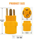 Heavy Duty NEMA 14 30P To 14 50R Level 2 EV Charger Adapter Fits Tesla Cars, size diagram with dimensions shown in inches.