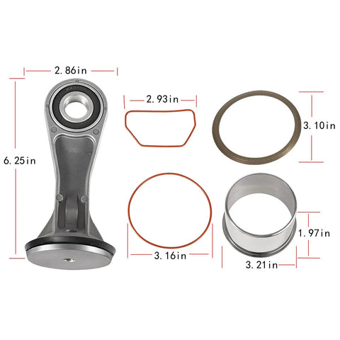 Air Compressor Piston Rod Kit With Two And Seven Eighths Inch Bore For Replacing D55146 D55167 D55168 Cylinders And Compatible With Craftsman Black And Decker Bostitch Power Tools, Easy Install Replacement Part, shown with piston rod and rings