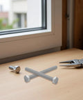 4 Sets M10x10mm Stainless Steel Hex Head Bolt Kit With Nuts, Flat And Lock Washers on wooden surface with pliers