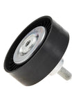 Top Tier Belt Tensioner Pulley Assembly Perfect For Porsche Cayenne And Panamera 3.0 V6, black rubber and metal pulley close-up view.