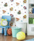 Kids Room Wallpaper Peel And Stick Paw Patrol Theme Blue And Red Removable Repositionable No Mess 18 Inch Wide Roll Covers About 28 Sq Feet Easy DIY Decor Upgrade For Little Fans behind kids' furniture.