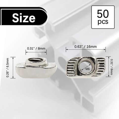 50 Pack Hammer Head Sliding T Nuts For 8mm T Slot Aluminum Extrusion 3030 Series M6 Thread Slide In Easy Insertion And Strong Connection Fits Standard Profiles Rierdge