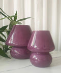 Swirl Mushroom Glass Lamp In Striped Pink, Hand Blown Translucent Murano Style Table Bedside Light, Italian Modern Decor