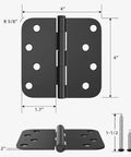 Three Pack Four Inch Door Hinges With Five Eighths Inch Radius Corners Matte Black Finish For Interior And Exterior Doors Ideal For Entryways Patios Playhouses And More Includes All Screws