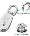 Heavy Duty Stainless Steel M25 Single Pulley Block Set With Spring Snap Hook For Lifting And Rigging, One Inch Sheave Pulley Wheel, Swivel Snatch Pulley Block, 330 Lbs Load Capacity, Anti Rust And Wear Resistant, 2 Pack, stainless 25 swivel ring