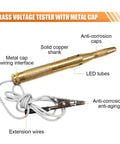 Must-Have Car Voltage Tester Light With LED 6V 12V 24V Bidirectional Circuit Tester Pen Long Probe And Extended Wire Ergonomic Safety Grip Automotive Electrical Voltage Tester For Cars SUVs Trucks, brass body with metal cap and extension wire